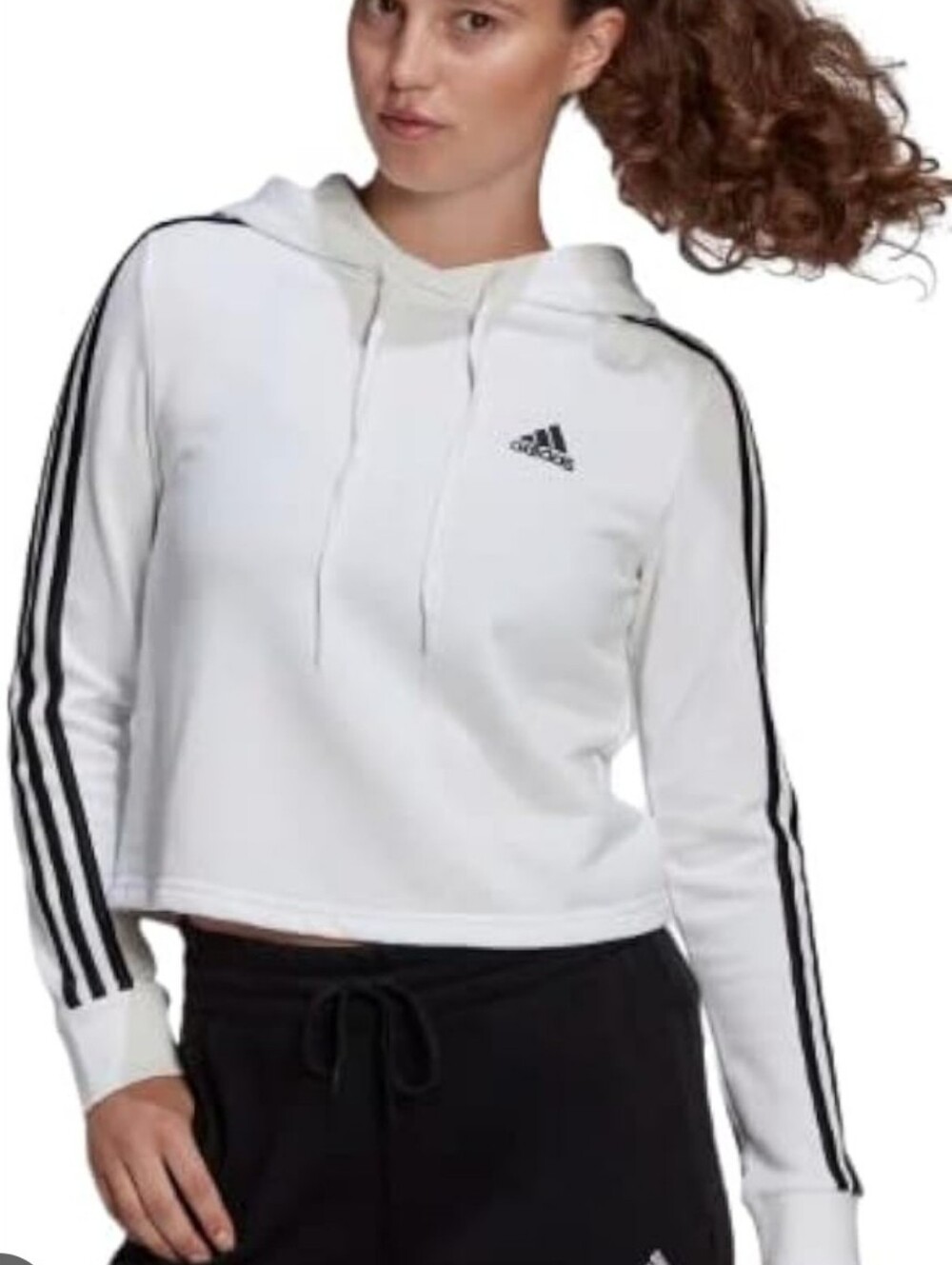 adidas White Hoodie with Black Sleeve Stripes